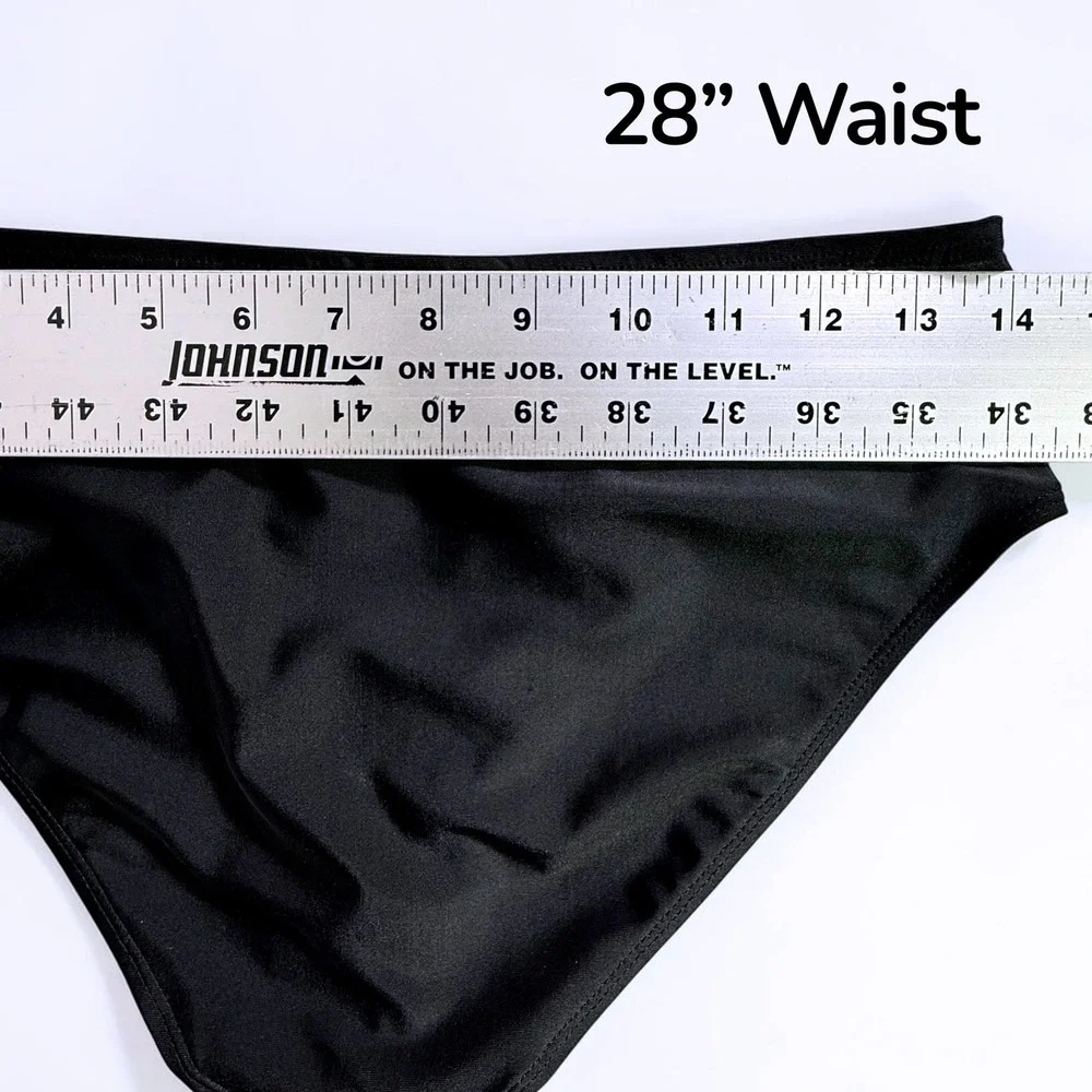 Jaclyn Smith Womens Black Bikini Bottoms Leopard‎ Print Waistband Size 8 3014